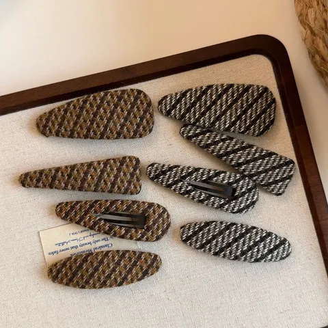 Barrettes Cheveux BB en Tissu Tricoté à Carreaux Vintage pour Femmes Style Coréen Épingle à Cheveux Géométrique Accessoires