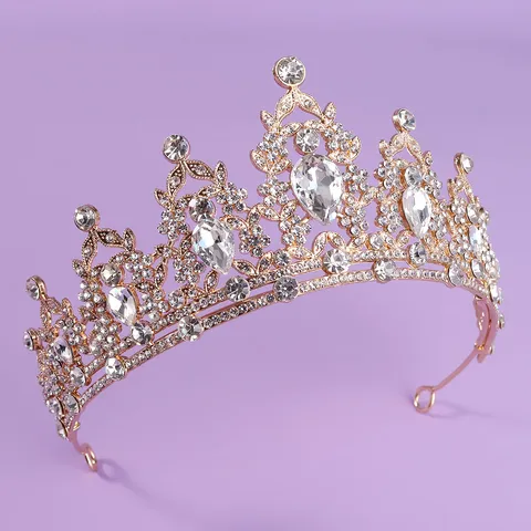 Vintage Baroque Gold Rhinestone Crown For Women Wedding Party Prom Luxury Bridal Hair Accessories Tiara Headpiece