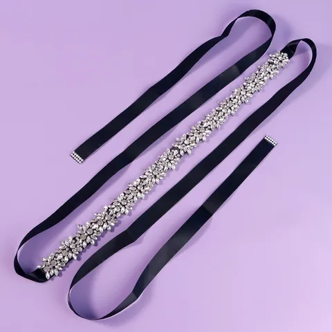 Luxury Rhinestone Flower Bridal Wedding Dress Belt Satin Ribbon Sash Evening Party Prom Gown Waist Accessories For Women Jewelry
