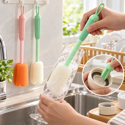 Spazzola Per Bicchieri In Spugna A Forma Di Tulipano Con Manico Lungo 2 In 1 Detergente Per Biberon Con Foro Per Appendere Per Bottiglie Di Casa