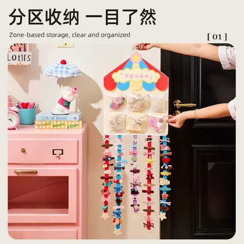 Organisateur d'accessoires de cheveux pour enfants Mural feutre Maison d'étoile de cirque Porte pince à cheveux Sac en filet Filles