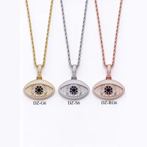 Collana con Pendente Malocchio in Acciaio Inossidabile Hip Hop per Uomo Donna Zirconia Micro Pave Catena a Corda Gioielli