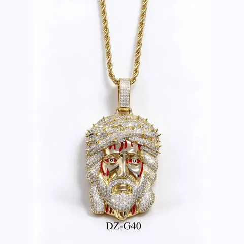 Collana con Pendente a Forma di Testa di Gesù Hip Hop per Uomo Rame Zirconia Intarsiato Gocciolamento d'Olio Gioielli di Moda Streetwear