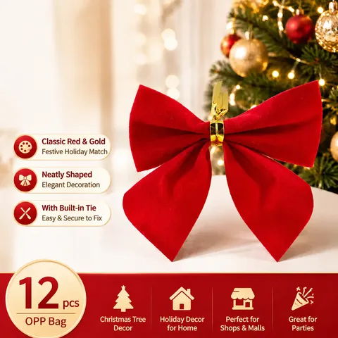 Rote Beflockte Weihnachtsschleifen Mini Samt Schleife Mit Goldband Für Weihnachtsbaumschmuck Geschenkverpackung Party Deko