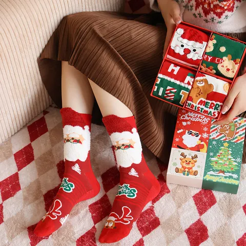 Christmas Mid-Tube Socks Collection For Men Women Cartoon Winter Warm Cotton Blend Socks Cute New Year Festive Holiday Gift Socks