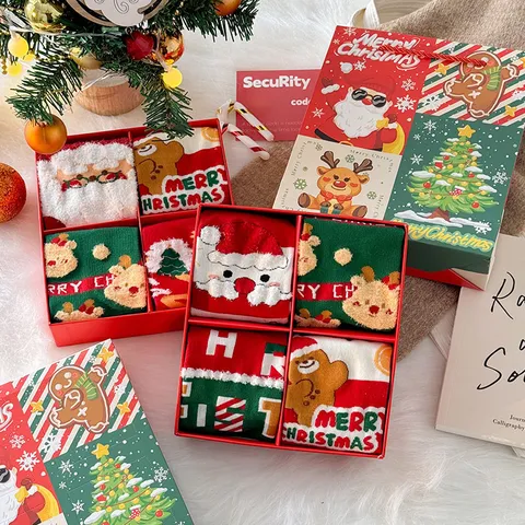 Christmas Mid-Tube Socks Collection For Men Women Cartoon Winter Warm Cotton Blend Socks Cute New Year Festive Holiday Gift Socks