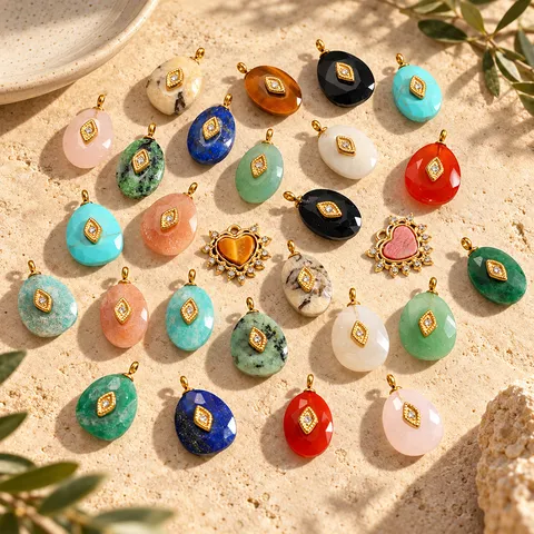 Vintage Edelstahl Naturstein Böser Blick Charm Für DIY Schmuckherstellung Eingelegt Strass Wassertropfen Herz Anhänger Zubehör