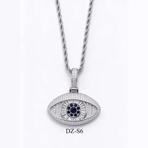 Collana con Pendente Malocchio in Acciaio Inossidabile Hip Hop per Uomo Donna Zirconia Micro Pave Catena a Corda Gioielli