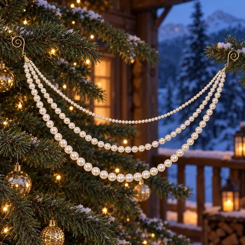 Guirlande de Perles Artificielles Multi-Couches pour Sapin de Noël Chaîne de Perles en Plastique Ornement Suspendu pour Escaliers Fenêtre Fête Maison Décorations de Noël Élégantes