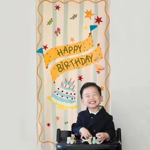 Happy Birthday Backdrop Banner Forest Style Girl Pink Cake Pattern Party Background Cloth With Foil Balloons For Decoration