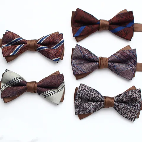 Men's British Business Double Layer Bow Tie Polyester Jacquard Striped Paisley Bowtie For Wedding Groom Shirt Accessories