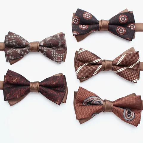 Men's British Business Double Layer Bow Tie Polyester Jacquard Striped Paisley Bowtie For Wedding Groom Shirt Accessories