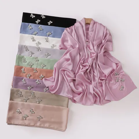 Damen Ethno Chiffon Hidschāb Schal Schmetterling Strass Lange Stola Leicht Atmungsaktiv Kopftuch Südostasiatischer Stil