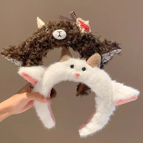 Diadema de Peluche de Oveja de Dibujos Animados Orejas de Animales 3D para Mujer Tocado de Piel Sintética Suave Accesorios para el Cabello Lavado de Cara