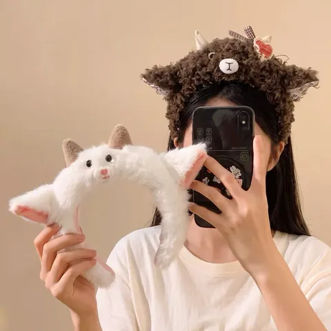 Diadema de Peluche de Oveja de Dibujos Animados Orejas de Animales 3D para Mujer Tocado de Piel Sintética Suave Accesorios para el Cabello Lavado de Cara