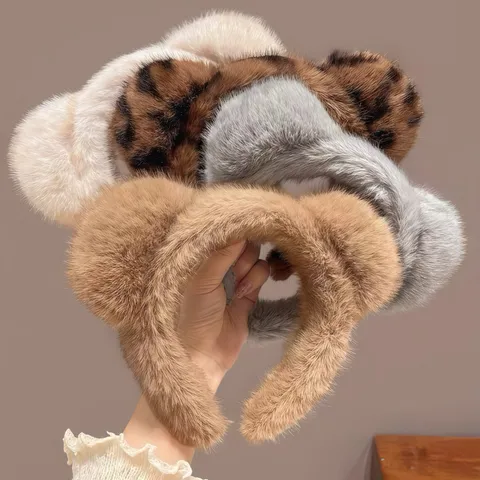 Diadema de Orejas de Oso Linda de Pelo de Visón Sintético Banda para el Cabello de Felpa Suave y Gruesa para Mujer Lavado de Cara Otoño Invierno