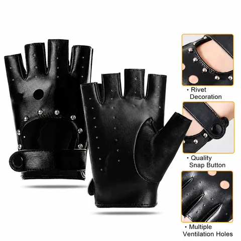 Punk Klinknagels Vingerloze PU Leren Handschoenen Voor Dames Heren Fietsen Rijden Podium Strass Gesp Holle Motor Handschoenen