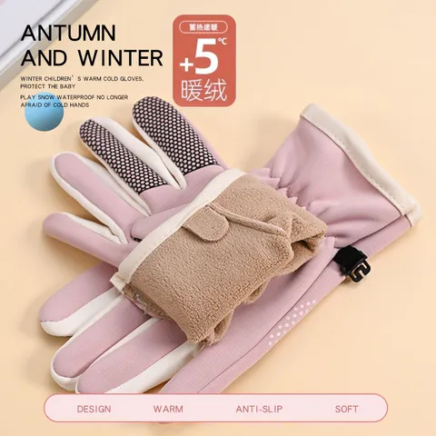 Kids Winter Warm Gloves Windproof Cartoon Bear Rabbit Pattern Full Finger Mittens For Children Outdoor Cycling Sports