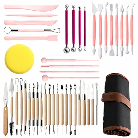 45-Piece Professional Clay Sculpting Tools Set With Wooden Handle Stainless Steel Dotting Pens Scrapers For Pottery Modeling DIY Craft Hand Tools