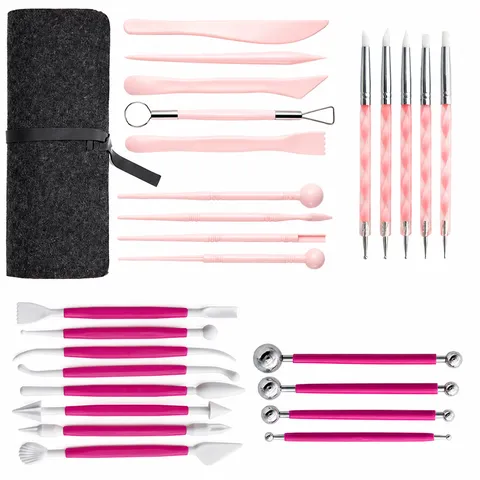 Professional Pottery And Clay Sculpting Tool Set With Felt Roll Bag Silicone Dotting Pens Stainless Steel Ball Stylus For DIY Art Crafts