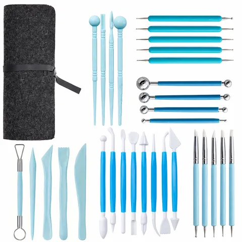 Professional Pottery Clay Sculpting Modeling Tools For DIY Ceramic Craft Wood Plastic Metal Carving Tools With Roll Bag