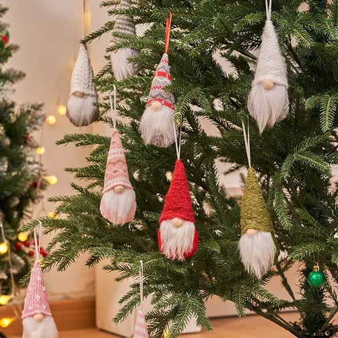 Christmas Gnome Tree Ornaments Knitted Fabric Faceless Doll Hanging Decorations For Holiday Home Party Decor Handmade Nordic Tomte Plush Ornaments