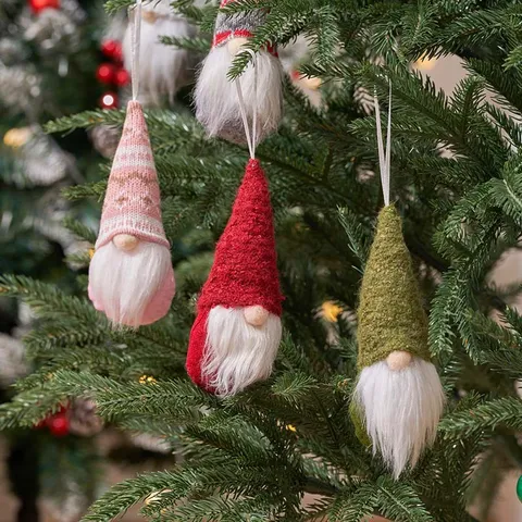 Christmas Gnome Tree Ornaments Knitted Fabric Faceless Doll Hanging Decorations For Holiday Home Party Decor Handmade Nordic Tomte Plush Ornaments