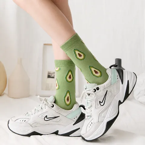 Damen Casual Baumwollmischung Mittelhohe Socken Süßes Fruchtmuster Druck Atmungsaktive Socken Wassermelone Avocado Zitrone Pfirsich Erdbeere Banane