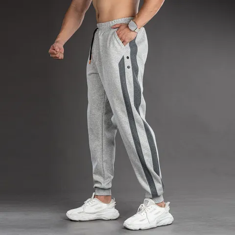 Ανδρικά Heavyweight Αμερικάνικου Στυλ Joggers Ριγέ Patchwork Casual Αθλητικό Sweatpants με Κορδόνι στη Μέση Μείγμα Βαμβακιού Παντελόνι