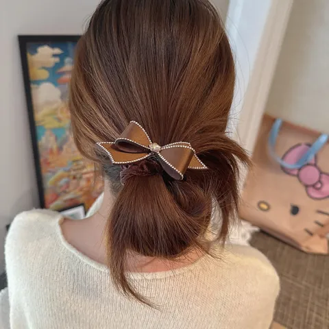 Elegant Velvet Bow Rhinestone Hair Tie High Elastic Rubber Band Ribbon Hair Ring Fashion Headwear For Women Girls Styling Accessories
