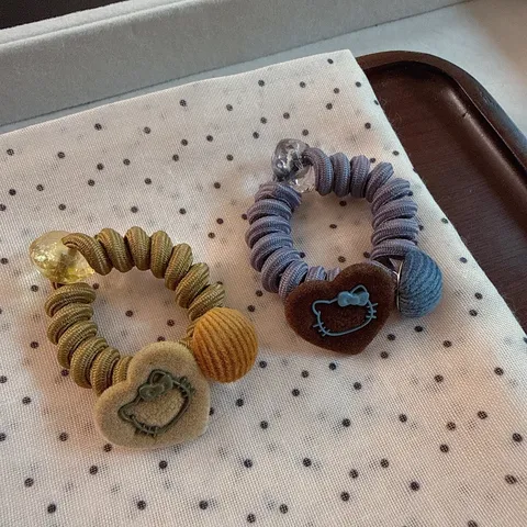Korean New Heart Cat Telephone Wire Hair Tie Velvet Elastic Spiral Hair Rope Sweet Ponytail Rubber Band Girls Hair Accessory