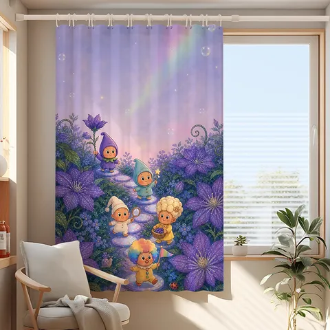 Cartoon Star Parade Purple Dreamy Fairy Tale Blackout Window Curtain For Bedroom Privacy Partition Polyester Printed Home Decor Curtain