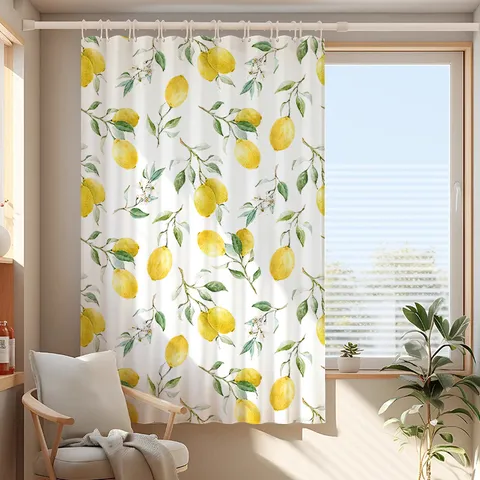 Pastoral Fresh Lemon Floral Print Window Curtain Polyester Blackout Single Panel Drapes For Bedroom Living Room Decor