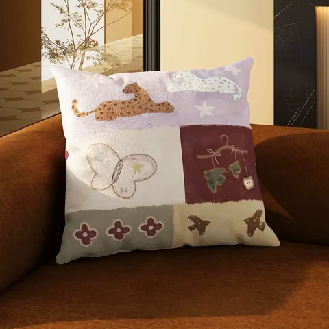 Vintage Cartoon Schattig Sierkussen Zacht Pluche Dierenpatroon Decoratieve Kussenhoes Voor Huis Bank Kantoor Auto Decoratie