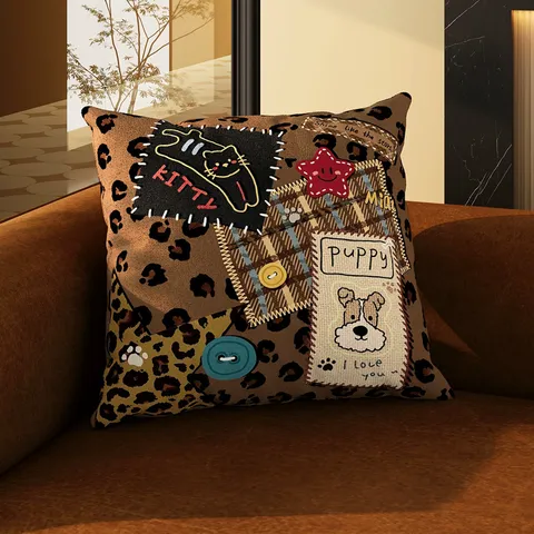Vintage Cartoon Schattig Sierkussen Zacht Pluche Dierenpatroon Decoratieve Kussenhoes Voor Huis Bank Kantoor Auto Decoratie