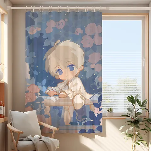 Tenda per Finestra Stampata Ragazzo Anime Simpatico Cartone Animato Tenda Oscurante in Poliestere per Camera da Letto Decorazione Domestica