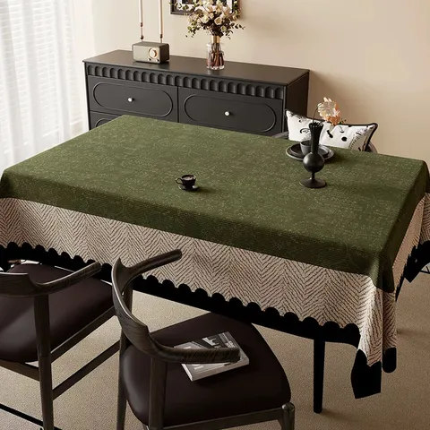 Vintage French Cotton Linen Waterproof Tablecloth Luxury Scalloped Edge Heat Resistant Stain Proof Rectangular Cover For Dining Coffee Table