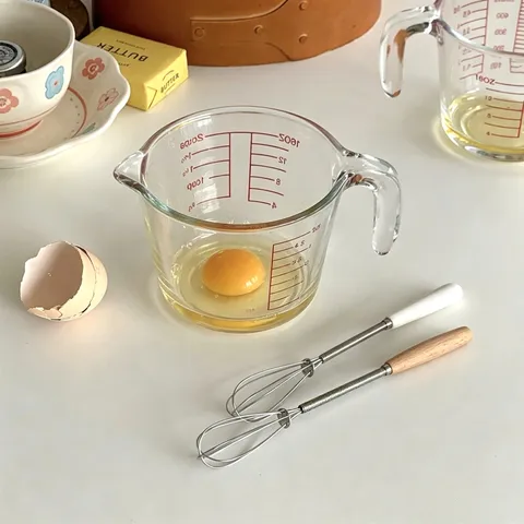 Heat Resistant Graduated Glass Measuring Cup With Handle Large Capacity Kitchen Baking Bowl For Milk And Egg Whisk