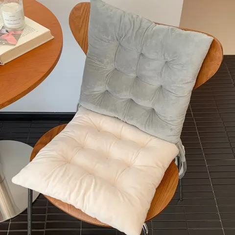 Simple Thickened Crystal Velvet Square Seat Cushion For Office Chair Soft Plush Quilted Stool Pad With Ties Home Decor Mat