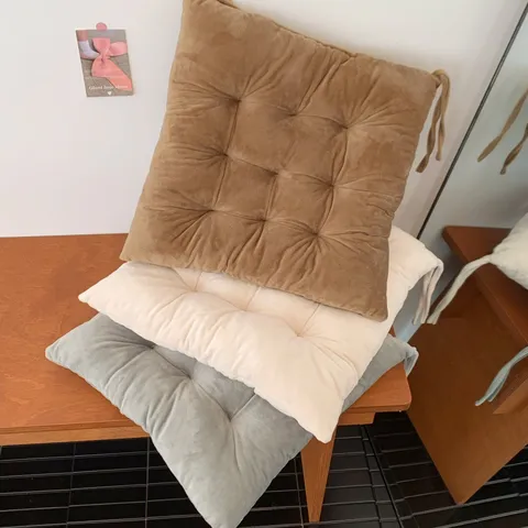 Simple Thickened Crystal Velvet Square Seat Cushion For Office Chair Soft Plush Quilted Stool Pad With Ties Home Decor Mat