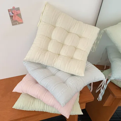 Solid Color Square Seat Cushion Soft Tufted Fabric Chair Pad With Straps Comfortable PP Cotton Floor Pillow For Office Home Student Dormitory