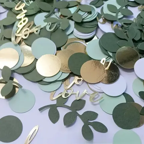 Goud Groen Papier Confetti Set Liefde Hart Blad Vorm Cirkel Decor Voor Bruiloft Bridal Shower Afstuderen Verjaardag Feest Tafel Decoraties