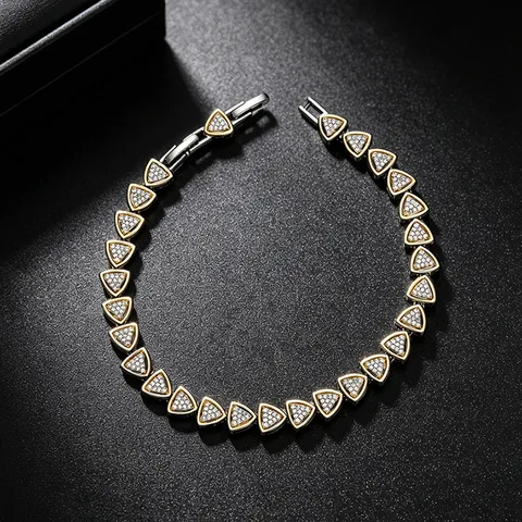 Women Fashion Gold Plated Copper Zirconia Bracelet Two-Tone Heart Star Geometric Tennis Chain Bracelet Jewelry