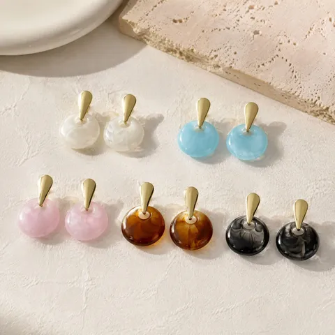 French Retro 304 Stainless Steel Resin Stud Earrings 18K Gold Plated Water Drop Splicing Marble Texture Earrings For Women Jewelry
