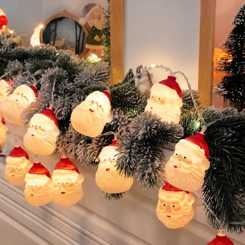 Luces de Cadena LED de Navidad Papá Noel Muñeco de Nieve Reno Decoración Interior Blanco Cálido Batería USB Luces de Hadas