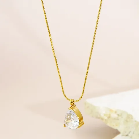 Minimalist Stainless Steel Water Drop Pendant Necklace Earrings 18K Gold Plated Geometric Rhinestone Jewelry For Women Party