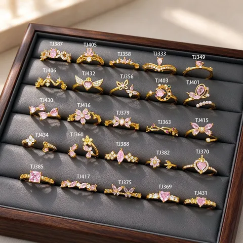Copper Zirconia Butterfly Flower Open Ring For Women 18K Gold Plated Adjustable Sweet Cute Finger Ring Jewelry Gift