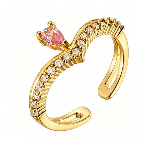 Copper Zirconia Butterfly Flower Open Ring For Women 18K Gold Plated Adjustable Sweet Cute Finger Ring Jewelry Gift