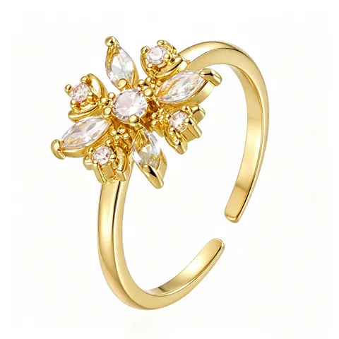 Sweet Floral Butterfly Zirconia Open Ring Gold Plated Copper Adjustable Fashion Finger Jewelry For Women Daily Decoration