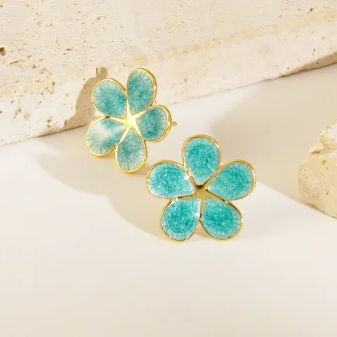 Stainless Steel Enamel Flower Stud Earrings Sweet Floral Plant Earrings For Women Vacation Style Jewelry